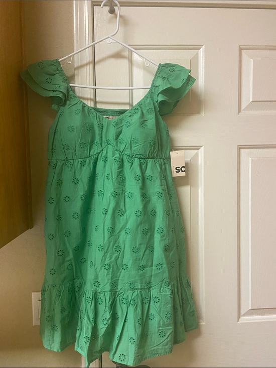 SO Dresses & Skirts - SO Green Eyelet Ruffle-Trim Casual Dress